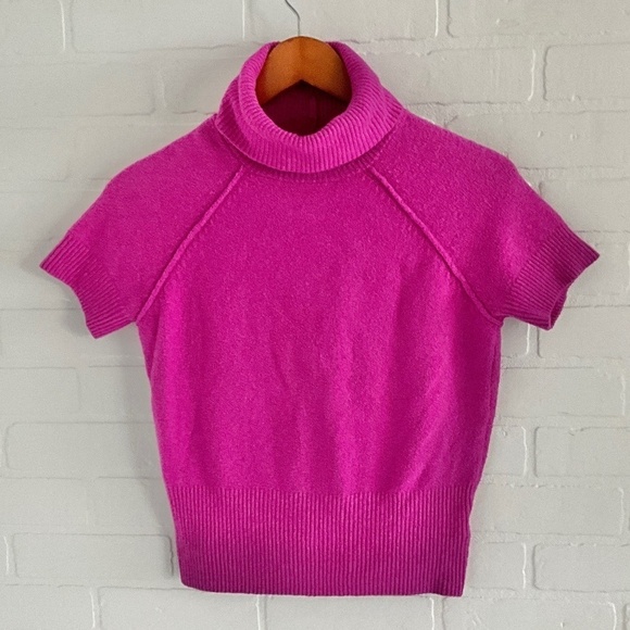 Yet again Knit Sweater Hot Pink/magenta Barbiecore High neckline shortsleeve S - Picture 1 of 12